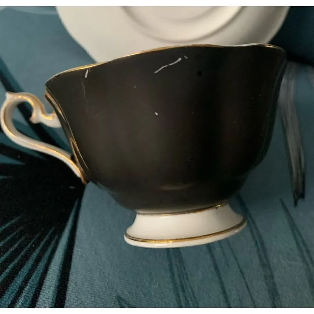 Robert Albert Vintage Bone China England Old English Rose matte black TEA SAUCER